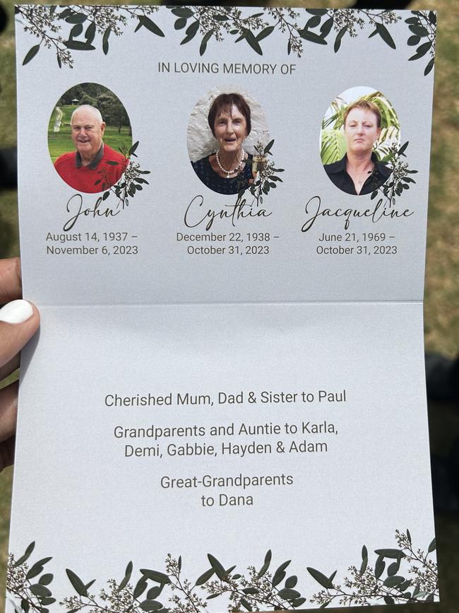 The memorial card at the funeral.