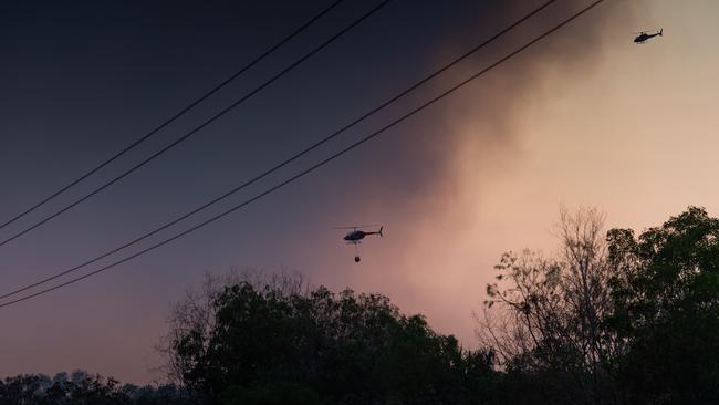 Water bombers at the scene of the blaze in Noonamah. Picture: Che Chorley