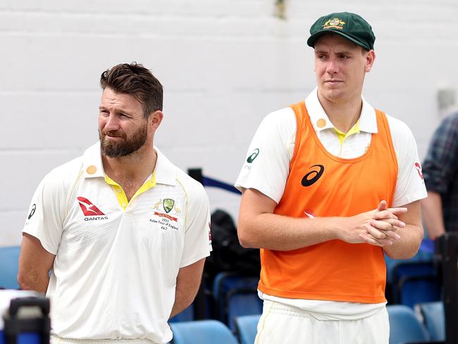 Michael Neser and Cameron Green watched on from the sidelines during the fifth Test. Picture: Ryan Pierse/Getty Images.