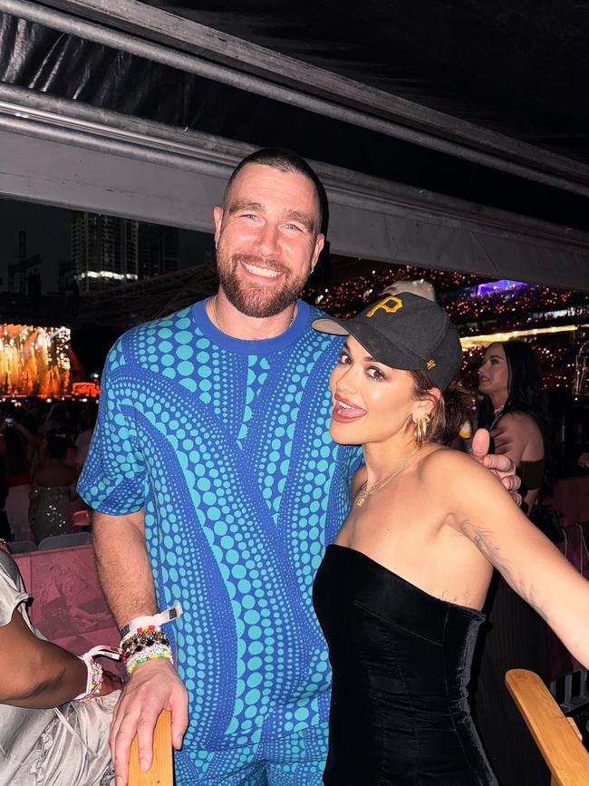 Rita Ora with Taylor Swift’s NFL star boyfriend Travis Kelce in Sydney. Picture: Instagram