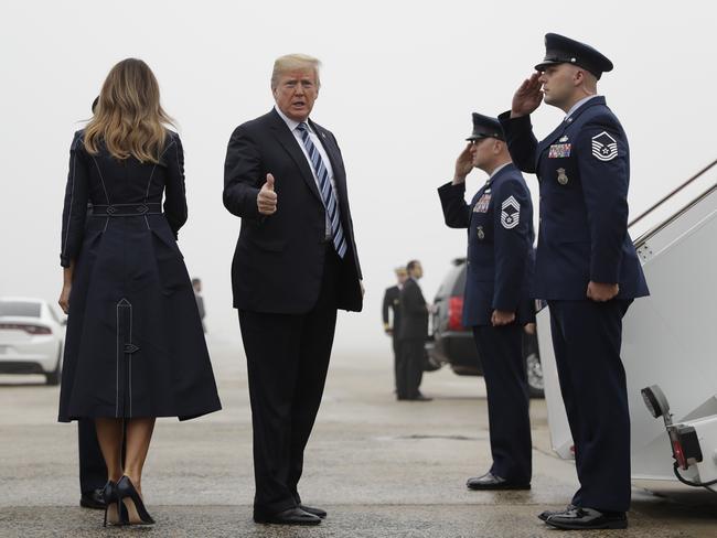 President Donald Trump flashes a thumbs up to supporters as he arrives at the 9/11 memorial service Shanksville, Pennsylvania. Picture: AP/Evan Vucci