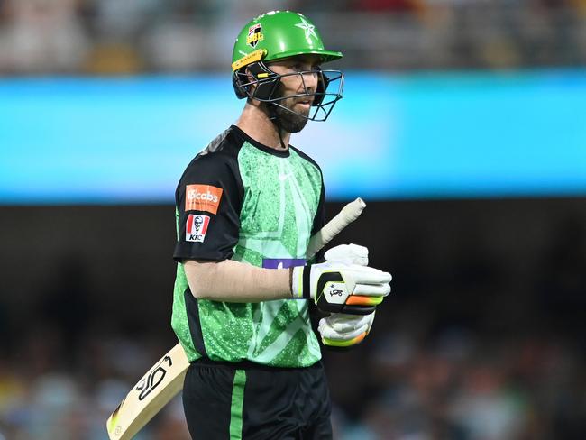 BRISBANE, AUSTRALIA - DECEMBER 07: Glenn Maxwell of the Stars leaves the field after getting caught out during the BBL match between Brisbane Heat and Melbourne Stars at The Gabba, on December 07, 2023, in Brisbane, Australia. (Photo by Albert Perez/Getty Images)