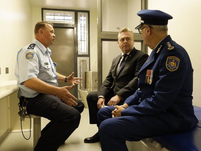 Counter Terrorism and Corrections Minister Anthony Roberts (centre) and Mr Severin (right) tour Supermax 2 in 2019. Picture: Sean Davey