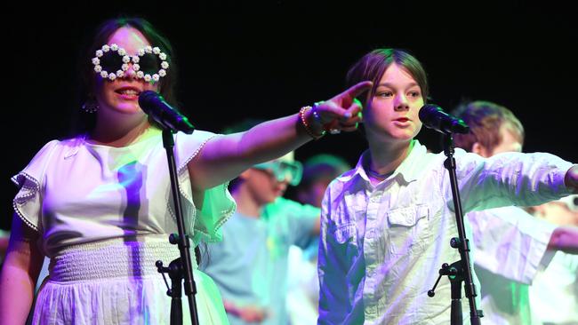 Anglesea Primary School students performing at the Geelong Schools Music and Movement Festival. Picture: Alison Wynd