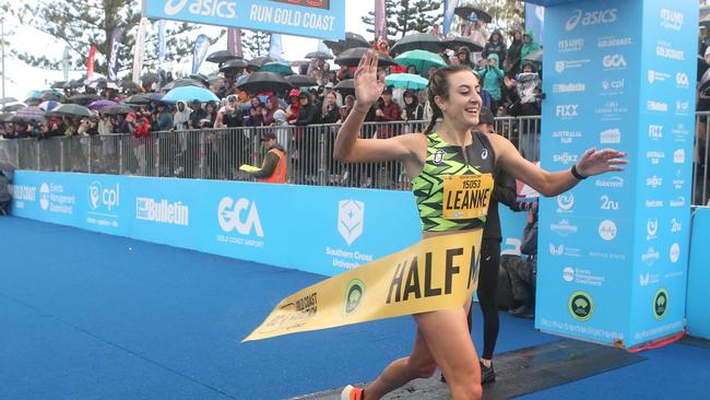 Gold Coast Marathon. Half Marathon. Photo of women's winner Leanne Pompeani. 6 July 2024 Southport Picture by Richard Gosling