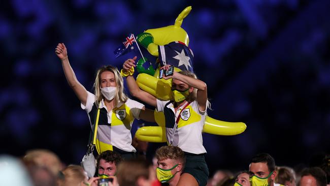 Members of the Australian team during the Closing Ceremony of the Tokyo 2020 Olympic Games. Picture: Dan Mullan/Getty Images