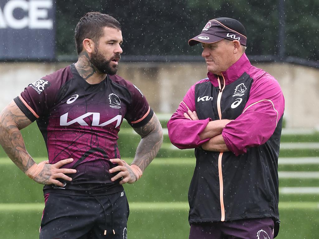 Adam Reynolds and Broncos coach Kevin Walters. Picture: Liam Kidston