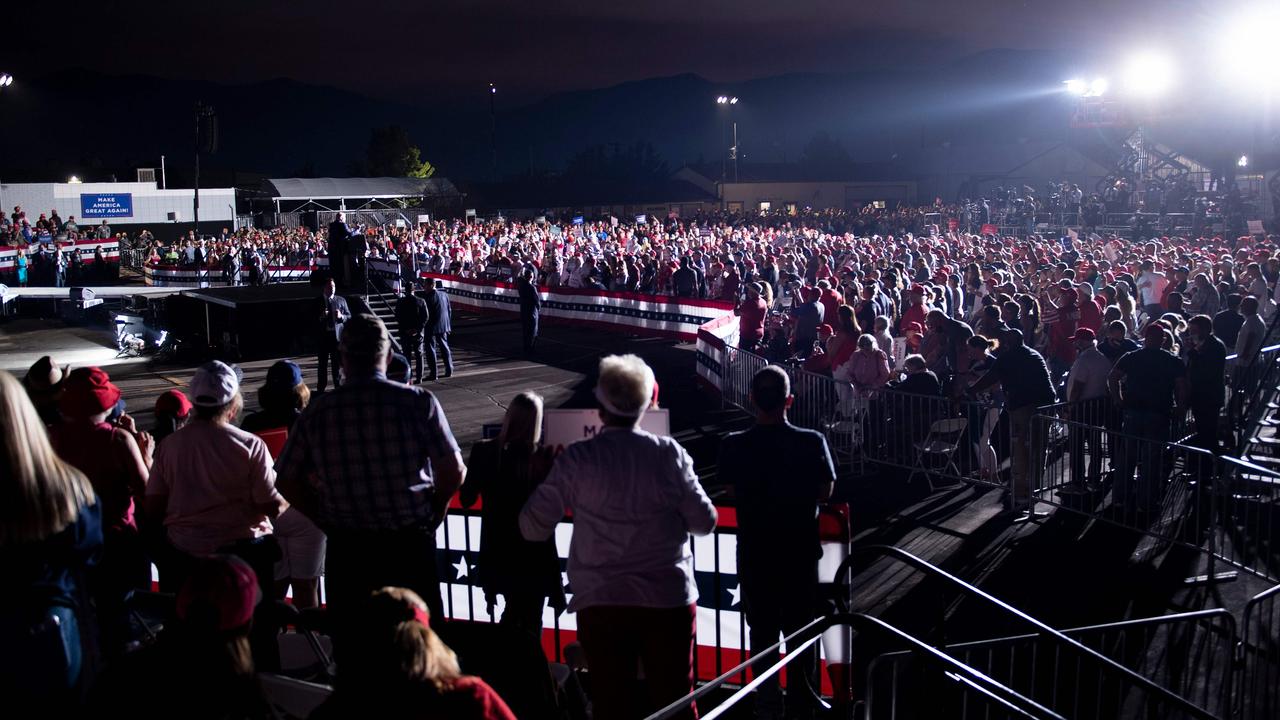 The scene at Minden-Tahoe Airport as Mr Trump spoke. Picture: Brendan Smialowski/AFP