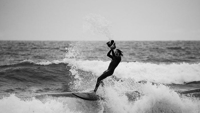 The artist and surfer incorporates performance as a part of his art. Picture: Instagram