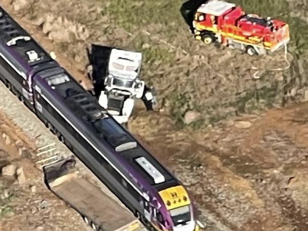 Victoria Police Inspector Brett Sampson on the truck vs train crash. Picture: Nine News.