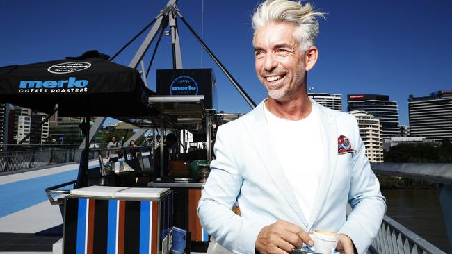 Business owner Brendan Harrison at his cafe on the Goodwill Bridge in Brisbane.