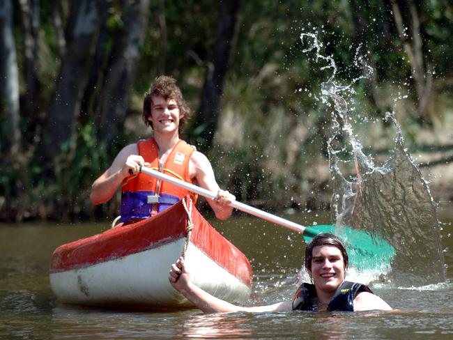 Brothers Justin, 19 and Mathew Sullivan, 15 from Werribee cool off in the Yarra at Yarra Bend Park, during a hot spell.