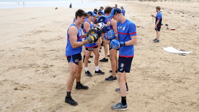 Western Bulldogs players in a boxing session in Torquay. Picture: Michael Klein