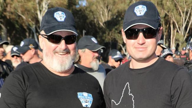 Brendan Wiblen (left) with his son Liam Wiblen at the 2023 Wall to Wall police memorial ride. Picture: QLD Police Union Journal.