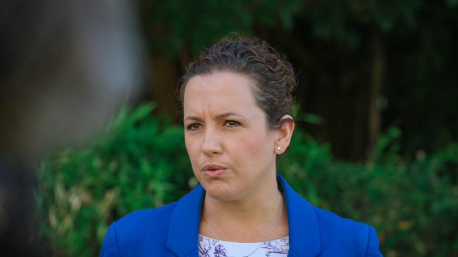 CLP Opposition Leader Lia Finocchiaro speaks to the Media at NT Parliament House. Picture: Glenn Campbell