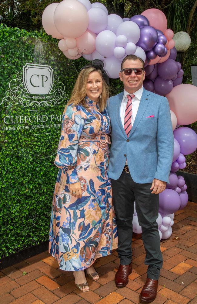 (From left) Louise and John Barrett. Weetwood Raceday at Toowoomba Turf Club. Saturday, September 28, 2024. Picture: Nev Madsen.