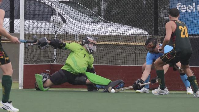 Australian Hockey representative Ryan Oschadleus (in goal) is graduating from the NSW Police Academy on Friday. Picture: Supplied