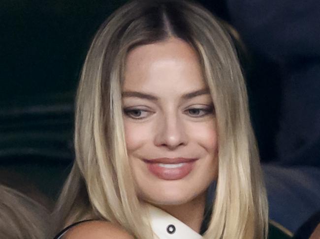 LONDON, ENGLAND - JULY 12: Margot Robbie court-side of Centre Court on day twelve of the Wimbledon Tennis Championships at the All England Lawn Tennis and Croquet Club on July 12, 2024 in London, England. (Photo by Karwai Tang/WireImage)