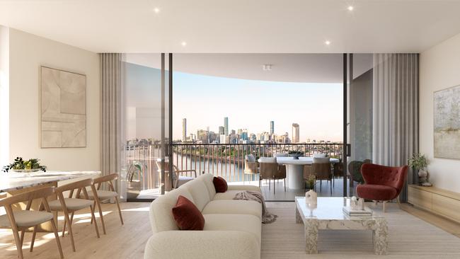 The two riverfront towers feature 224 apartments with direct views of Brisbane River.