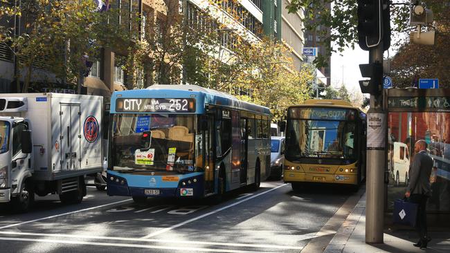 Buses arrive at Wynyard in the city. Picture: Mark Evans