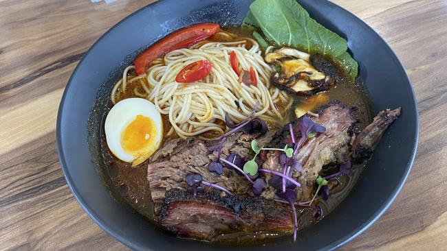 The smoked brisket ramen noodles.