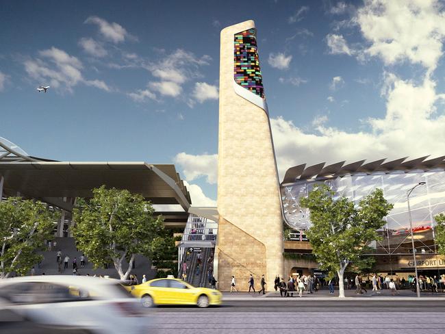 An artist’s impression of the proposed station at Southern Cross as part of the Melbourne Airport rail link. Picture: AirRail Melbourne