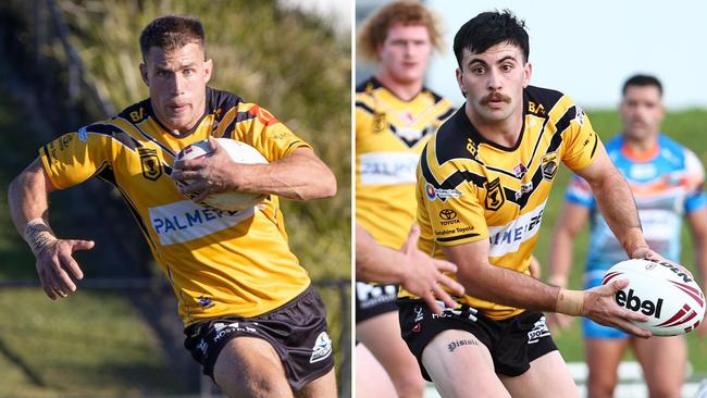 Five-eight Luke Polselli and halfback Cody Hunter have been instrumental for the Falcons this season. Pictures: Nicola Anne Photography and Brendan Radke.