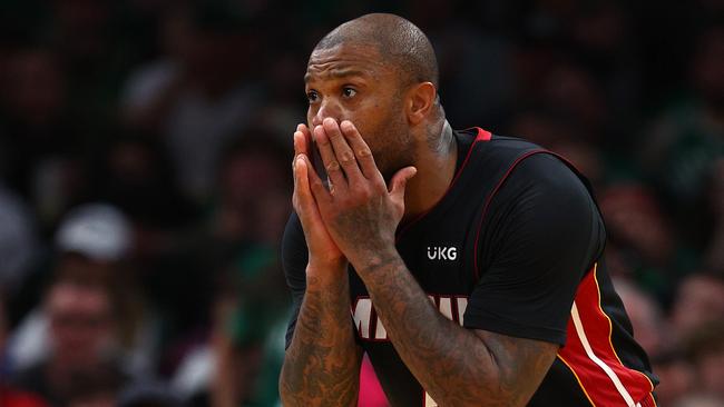 BOSTON, MASSACHUSETTS - MAY 23: P.J. Tucker #17 of the Miami Heat reacts after being called for a foul against the Boston Celtics during the third quarter in Game Four of the 2022 NBA Playoffs Eastern Conference Finals at TD Garden on May 23, 2022 in Boston, Massachusetts. NOTE TO USER: User expressly acknowledges and agrees that, by downloading and or using this photograph, User is consenting to the terms and conditions of the Getty Images License Agreement. (Photo by Elsa/Getty Images)