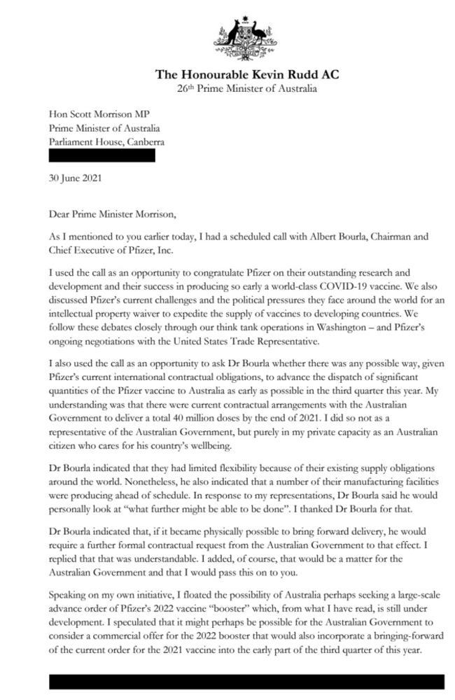 Kevin Rudd’s letter to Scott Morrison. Picture: Twitter