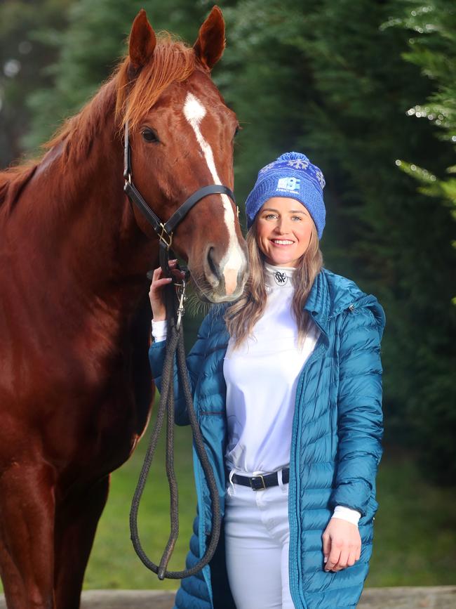 Michelle Payne with racehorse Rambo for the Big Freeze. Picture: Rebecca Michael