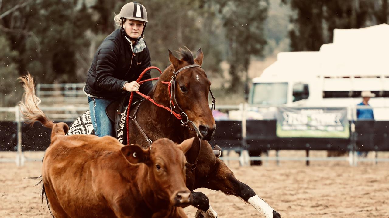 Reba Cotter competes in a campdraft where she enjoys learning how to both read the cattle and also guide the horse she rides. PHOTO: Supplied