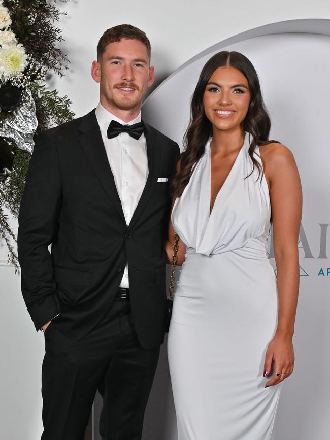 Kane Farrell and Tailah Browne-Kerr on the Port Adelaide AFL/SANFL Best &amp; Fairest red carpet at the Adelaide Convention Centre. Picture: Brenton Edwards