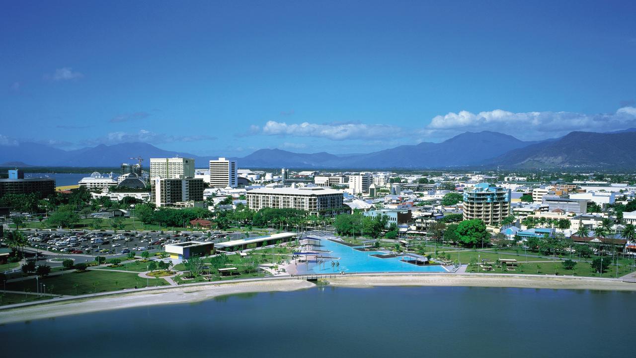 Aerial view of Cairns City and Esplanade Lagoon. Photo courtesy TTNQ