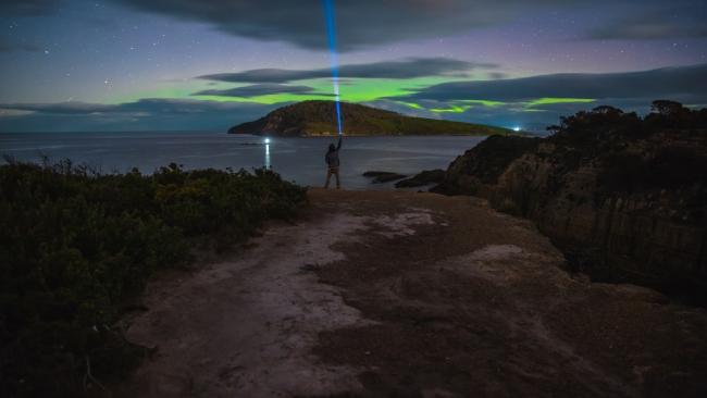 Viewing an aurora in Tasmania.