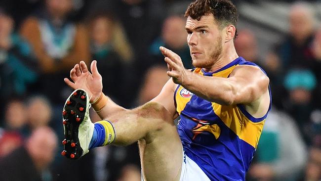 Luke Shuey kicks the match-winning goal after the siren.