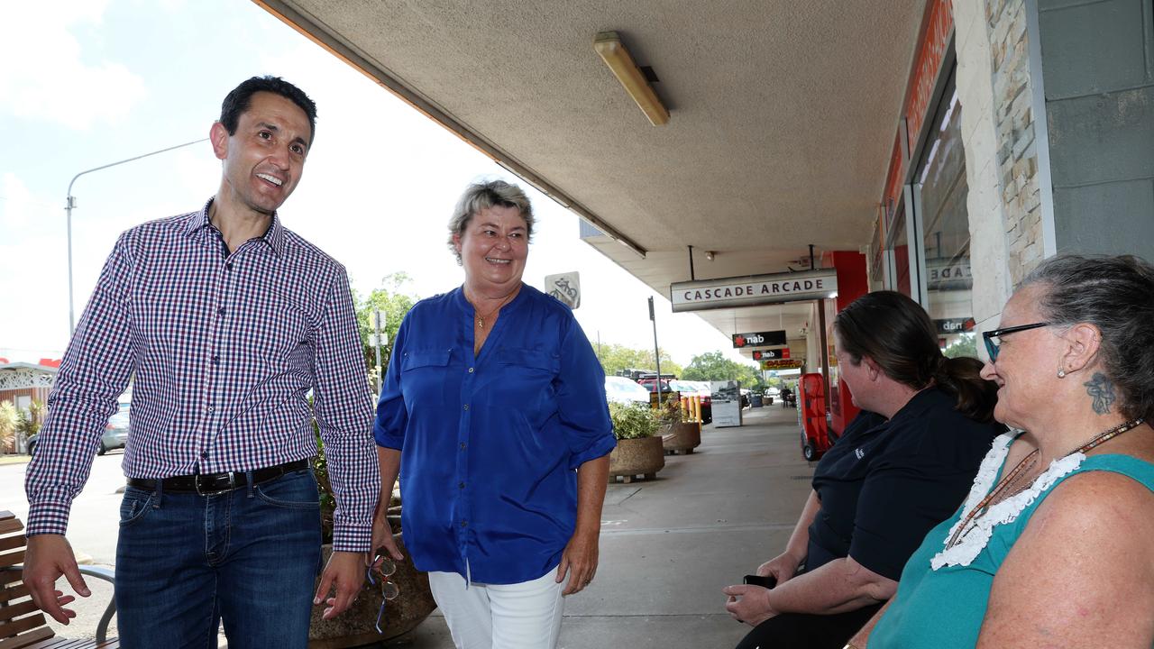 Annette Swaine as the LNP candidate for Hinchinbrook with the now Premier of Queensland David Crisafulli during a street walk in Ingham. Picture: Liam Kidston.