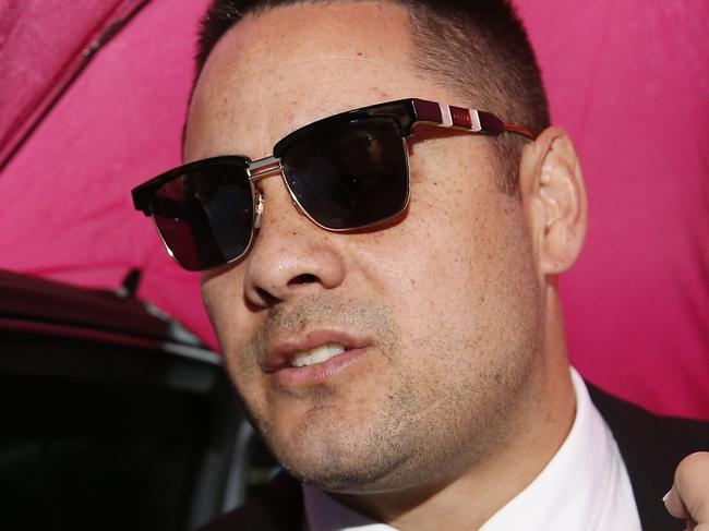 Jarryd Hayne arrives at Newcastle Court in Newcastle, Thursday, May 6, 2021. Former NRL star Jarryd Hayne is due to face a sentence hearing after being found guilty of sexually assaulting a woman in 2018. (AAP Image/Darren Pateman) NO ARCHIVING