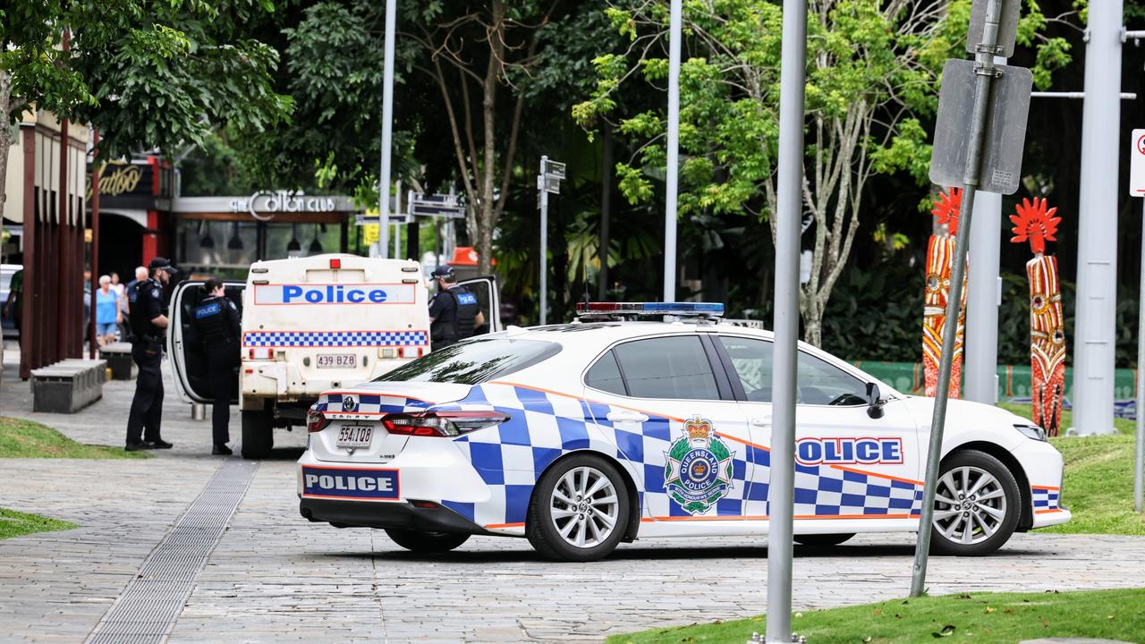 Queensland Police officers respond to an incident in the Shields Street mall last month. Picture: Brendan Radke