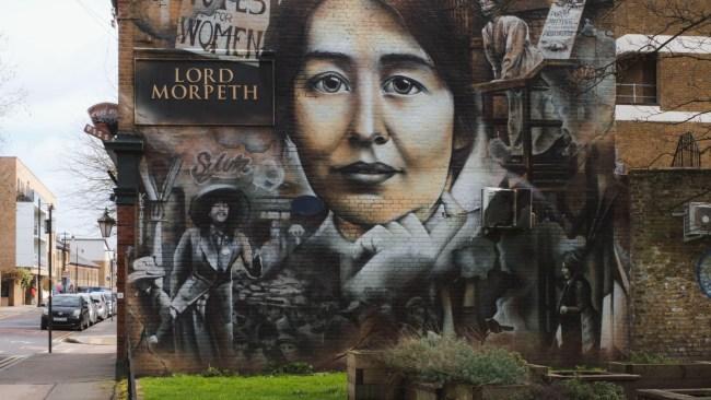 Sylvia Pankhurst mural at the Lord Morpeth pub in Bow, East London.