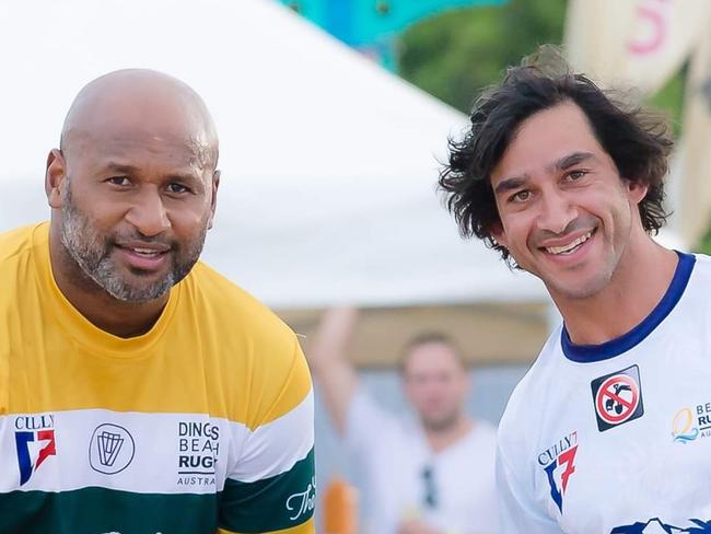 Lote Tuqiri and Johnathan Thurston for beach rugby story