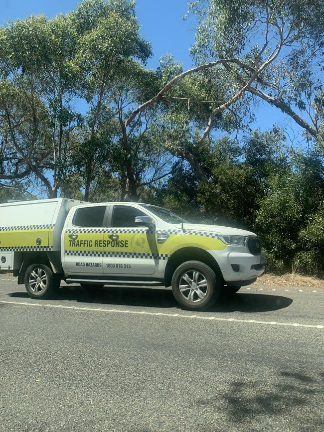 Police at the scene of the Willunga Hill crash. Picture: Charlie Dadds