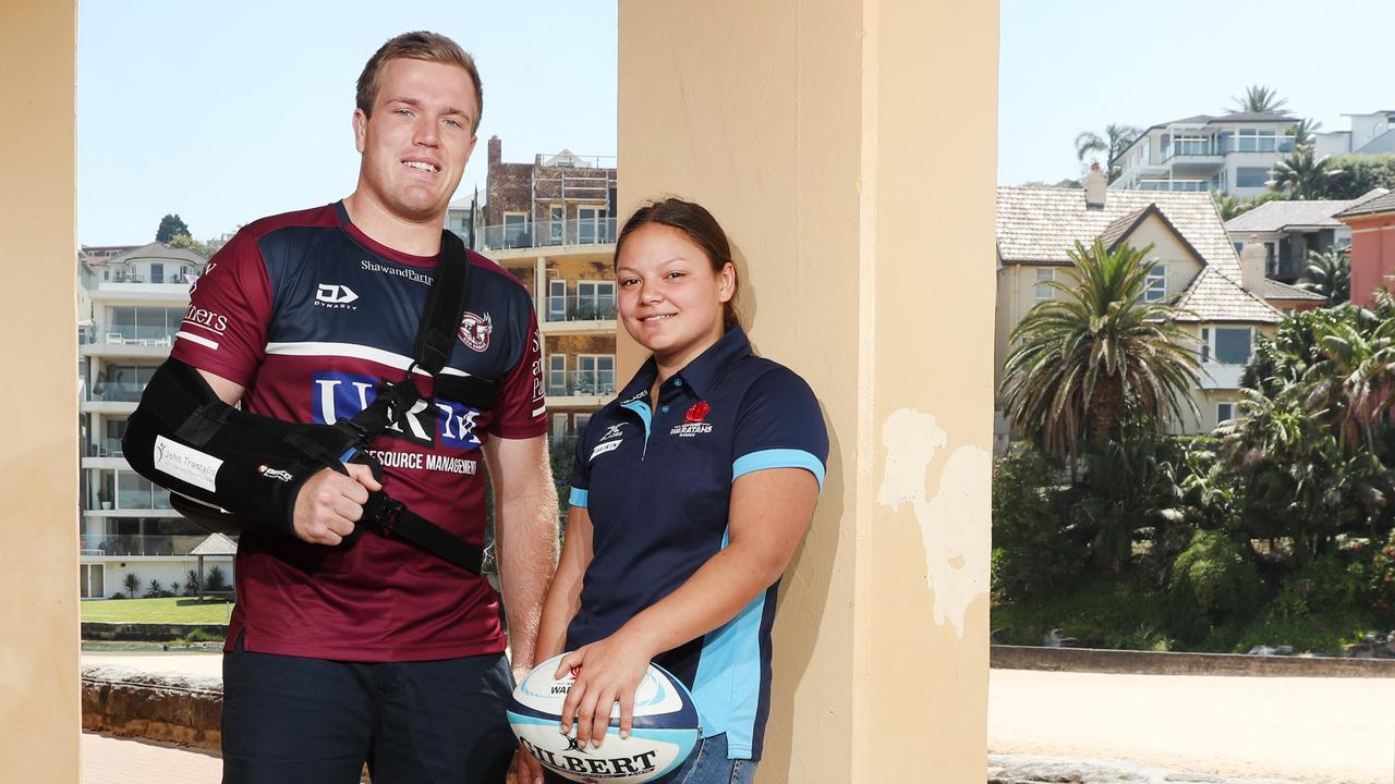 Manly Sea Eagles player Jake Trbojevic and his cousin Mikaela Trbojevich after she made the Waratahs squad for the first time.