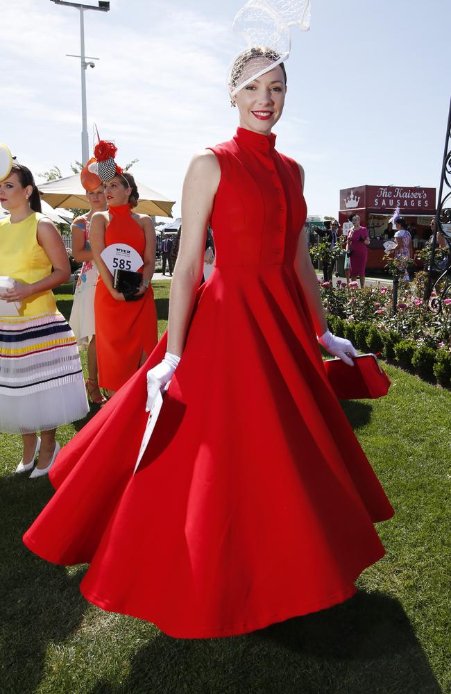 2015 Melbourne Cup Day at Flemington Racecourse. Myer Fashion in the Field. Claire Goldsworthy. Picture: David Caird.