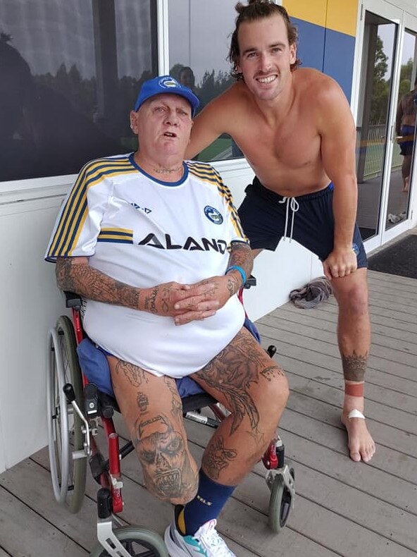 Eels tragic Dave Bell with Parramatta star Clint Gutherson.