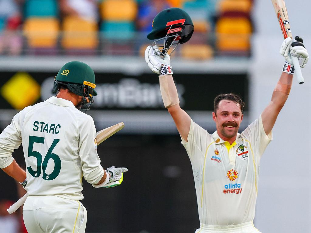 Head brought up his third Test century with a classy on-drive for four. Picture: Patrick Hamilton/AFP