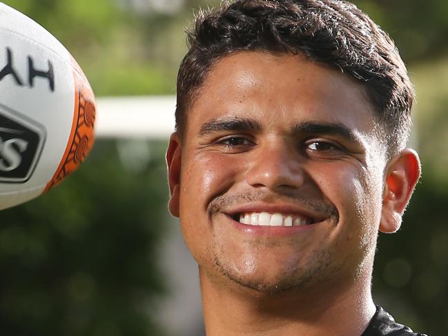 The NRL All Stars arrive on the Gold Coast.  Latrell Mitchell at the press interview.. Picture Glenn Hampson