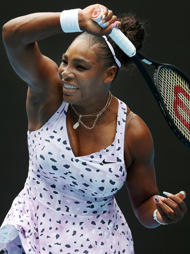 Serena Williams cracks a forehand against Potapova. Picture: Michael Klein