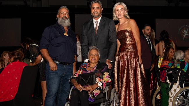 Mark west, Nanna Janes Jason Janes and Kirrelee Janes at the 2024 NAIDOC Ball at the Darwin Convention Centre. Picture: Pema Tamang Pakhrin