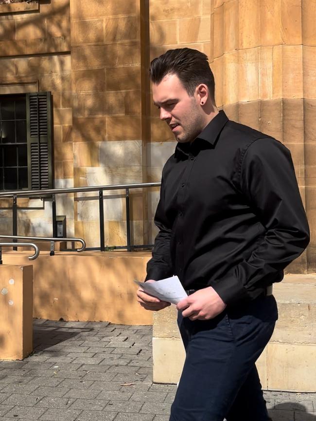 Seb Adcock leaving court after a previous hearing.