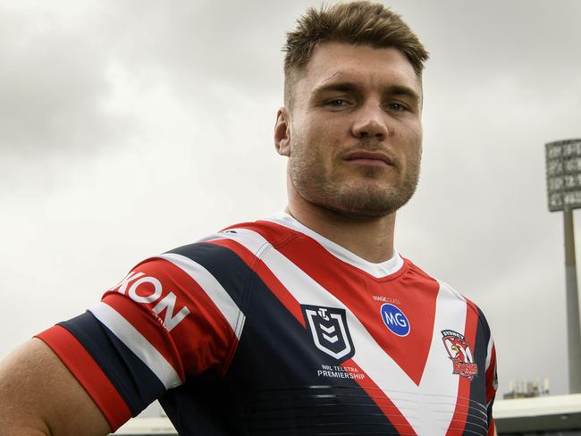 Sydney Roosters player Angus Crichton poses for a photograph during a Sydney Roosters NRL Media Opportunity at the SCG in Sydney, Monday, September 30, 2019. (AAP Image/Bianca De Marchi) NO ARCHIVING